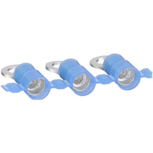 Ring Terminal, #8 Stud Size, 14 AWG, 600 V, Nylon Insulated, Blue, Crimp Termination Only, 3000 PK